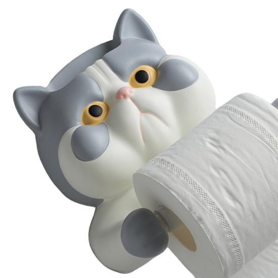 Toilet Paper Holder, Cat Shape Wall Mounted No Drilling Rack, with Phone Holder Multi-Purpose Bathroom Organizer