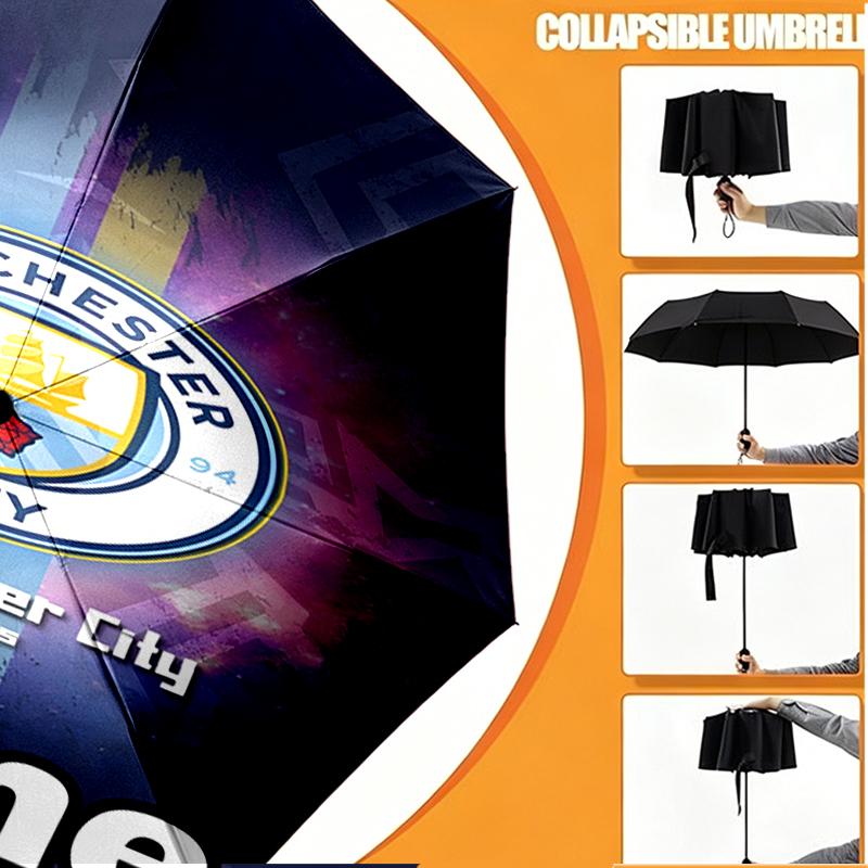 Custom Name Personalized Manchester City FC Print Umbrella, Auto Open Close, 8‑Rib Sturdy Frame, Commute Camping Hiking Use, Birthday Gift