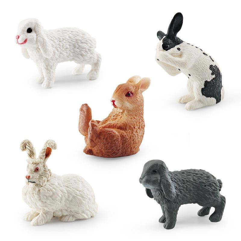Realistic Rabbit Farm Animal Figurine Set With Wash Face Sitting Dwarf And Lop Designs Ear