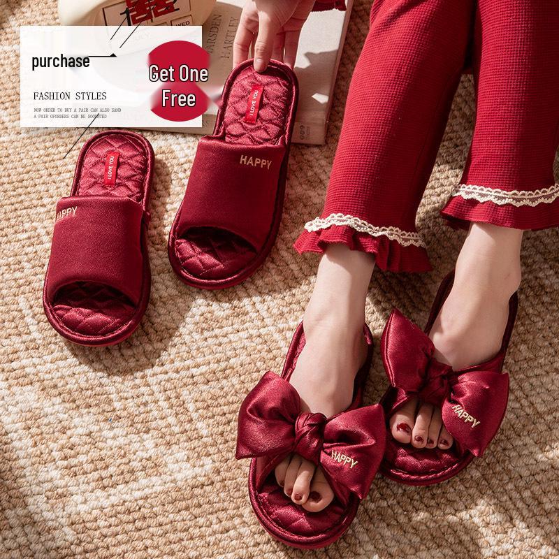 Luxurious Red Wedding Slippers: Festive Indoor Dowry Summer Shoes for Couples
