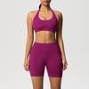 Seamless back neck sports bra shorts yoga suit tight running fitness two-piece set