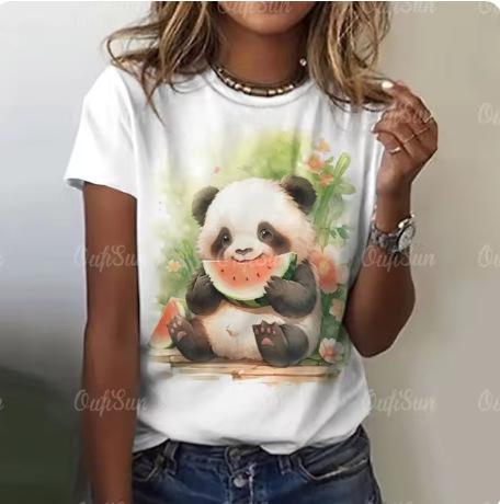 Cartoon panda pattern women's T-shirt O-neck short-sleeved T-shirt loose jumper summer women's fashion street