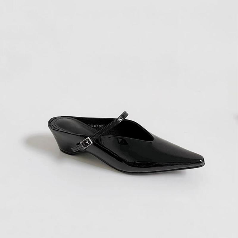 Fashion New Elegant Pointed Toe Women Mules Shoes Sexy Black Buckle Strap Traf Casual Party Ladies High Heels Sandals Summer Slingbacks