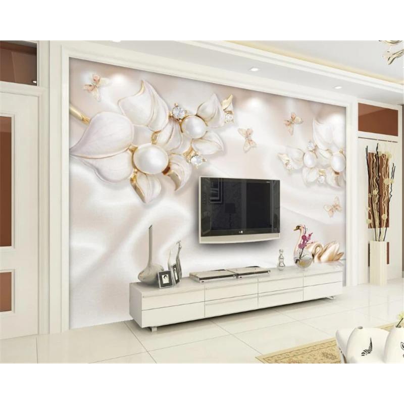 Luxury Floral 3d Large Mural Jewelry Swan Background Wall Mural 3d Wallpapers