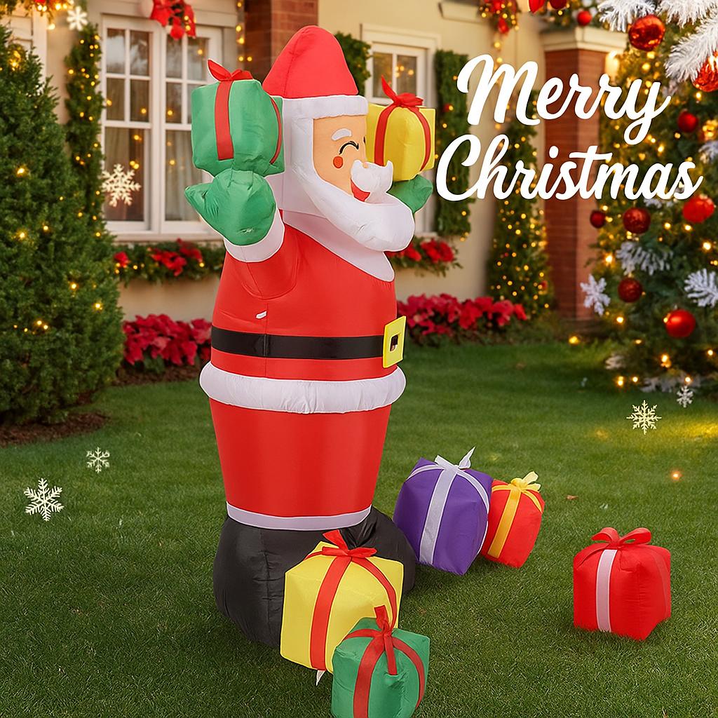 4.92FT LED Light Xmas Inflatable Santa Claus Gift Boxes Toy Yard Lawn Party Decor Home Ornaments Supplies Christmas Holiday Gift