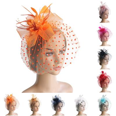 Velo Retro para Mujer Máscara de Lunares Plumas Pinza para el Cabello para Fiesta de Té Diadema Boda Flor Cóctel Malla Diademas Aro para el Cabello