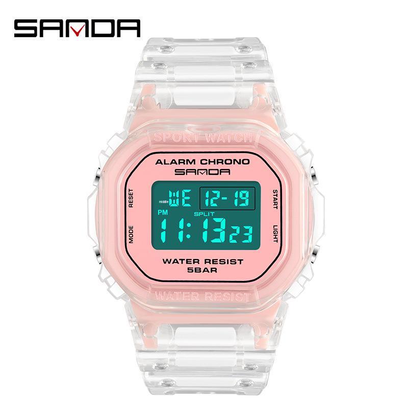 Sanda Transparent Strap Multifunctional Luminous Waterproof Sports Watch