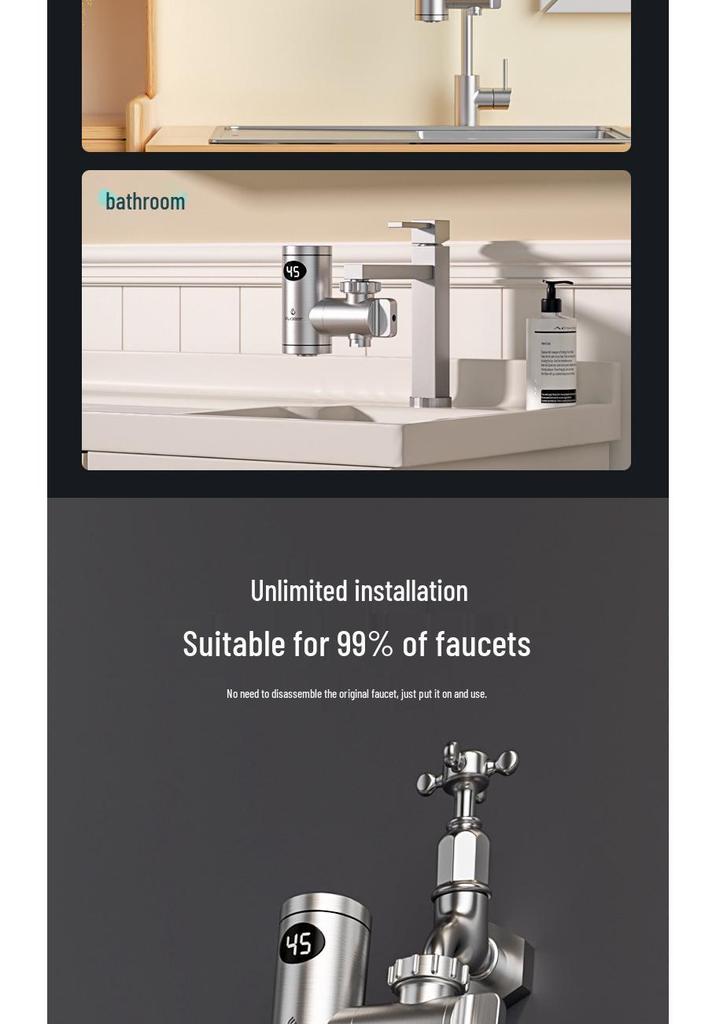 Stainless Steel Electric Instant Hot Water Faucet, No Installation Needed, for Hot and Cold Water Use In Kitchen
