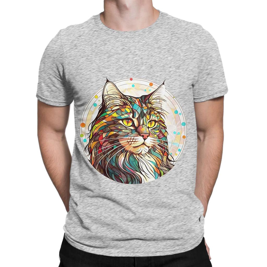 Maine Coon Stained Glass Maine Coon Novelty 100 Cotton TShirt Maine Coon Tops Tees For Unisex