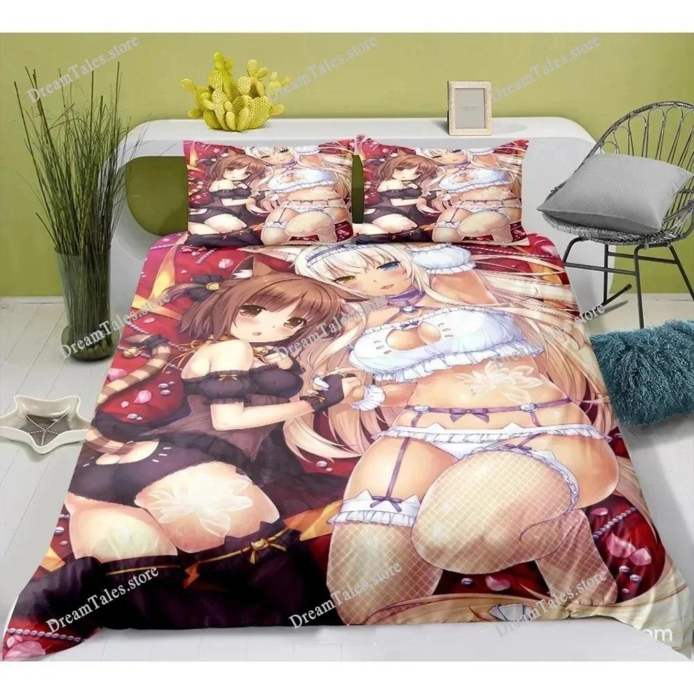 Cute Anime Cat Maid Pattern NEKOPARA Bedding Set Game Printing Duvet Cover and Pillowcase Bedroom Decorate for Otaku Teens741