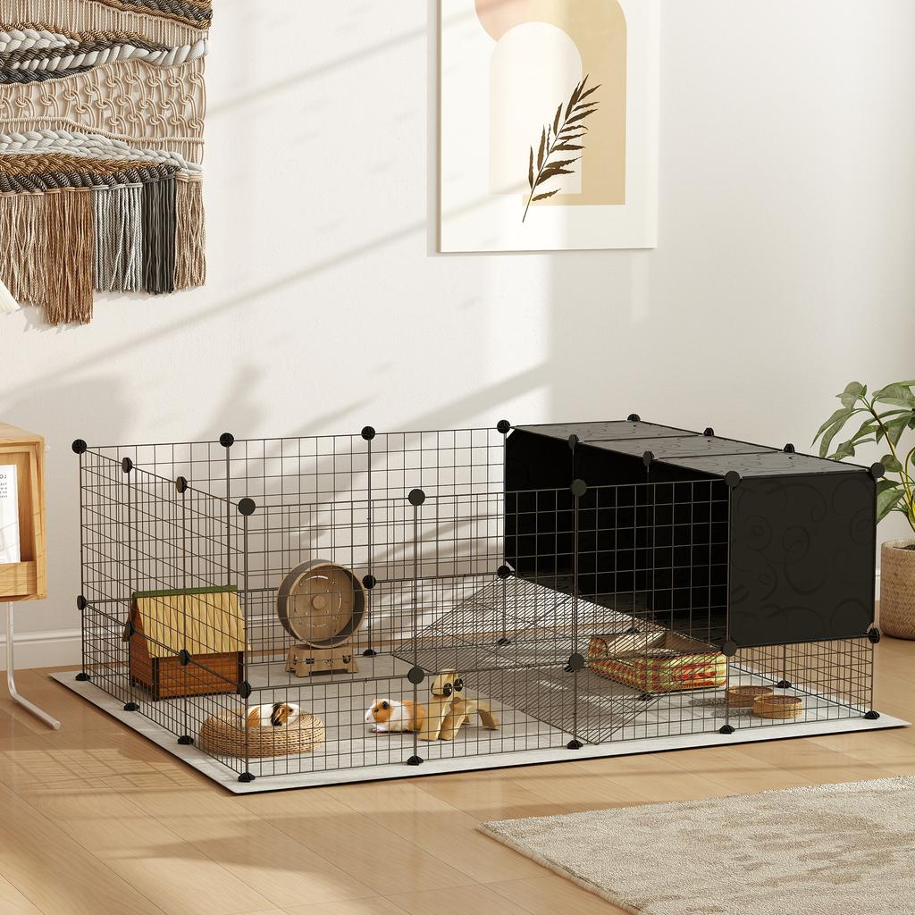 DIY Pet Fence Rabbit Playpen with Nests Rabbit Enclosure for Guinea Pigs Rabbits and Hedgehogs Black