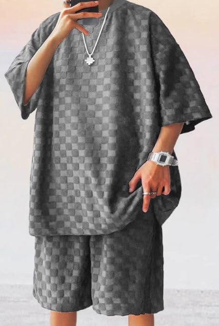 Stilvolles Set Oberteil und kurze lässige Crew Hüft-Crew grau grau [Aspersio] oben, unten, Ärmel, Shorts, B-Stil, Jersey, Kleidung, Herren-Training, T-Shirt,