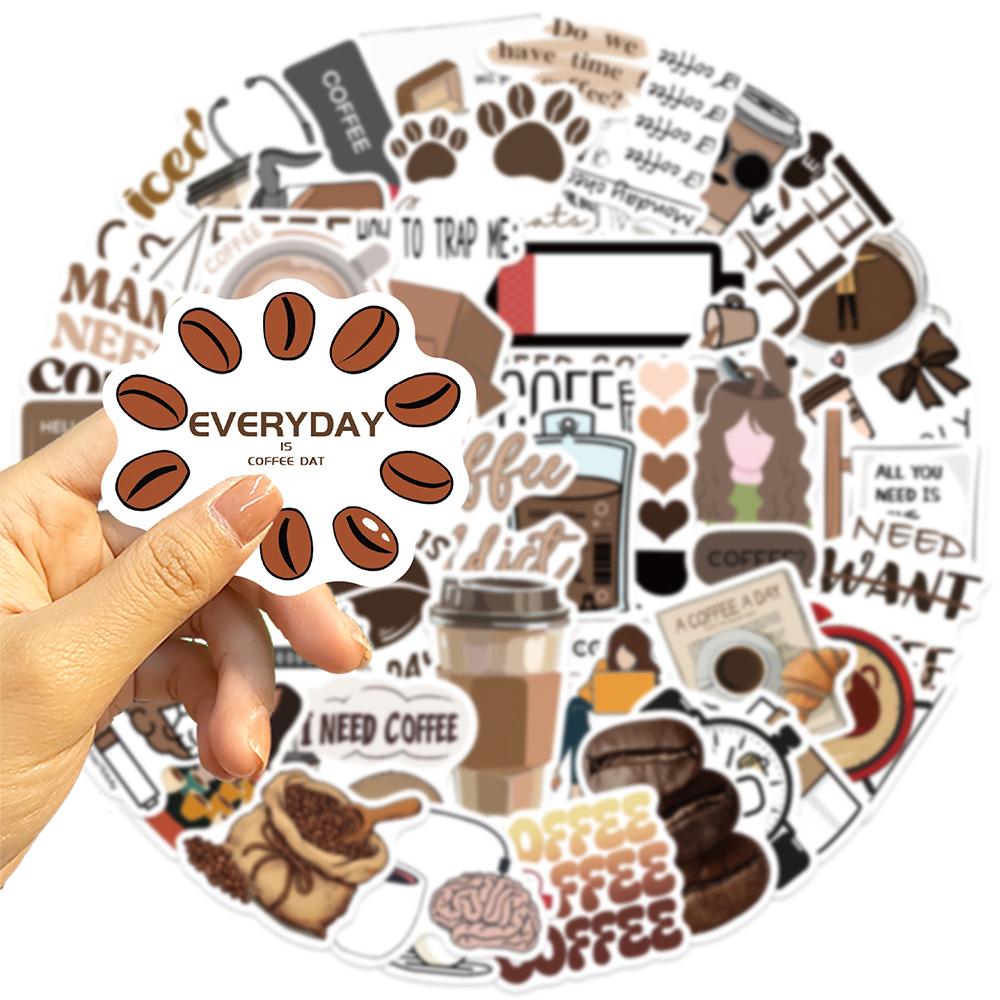 10/30/50pcs Coffee Addict Graffiti Stickers Cartoon Cafe Drink Decals Waterproof DIY Water Bottle Luggage Phone Sticker Packing