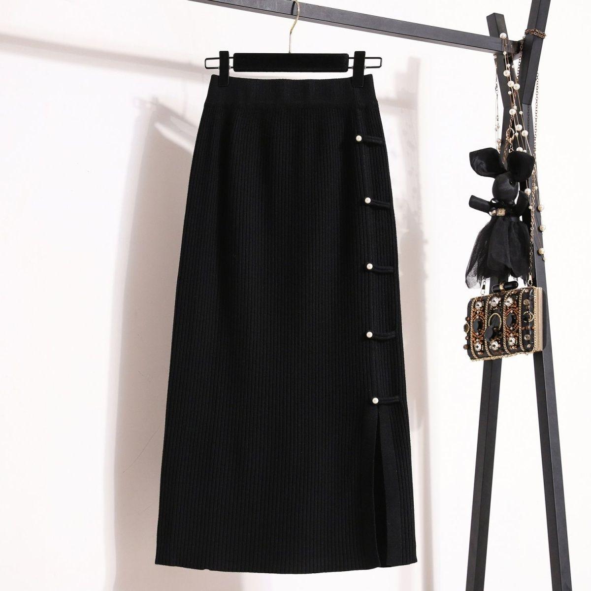 Модная универсальная трикотажная однотонная юбка с разрезом на пуговицах 2XL серый — фото 3