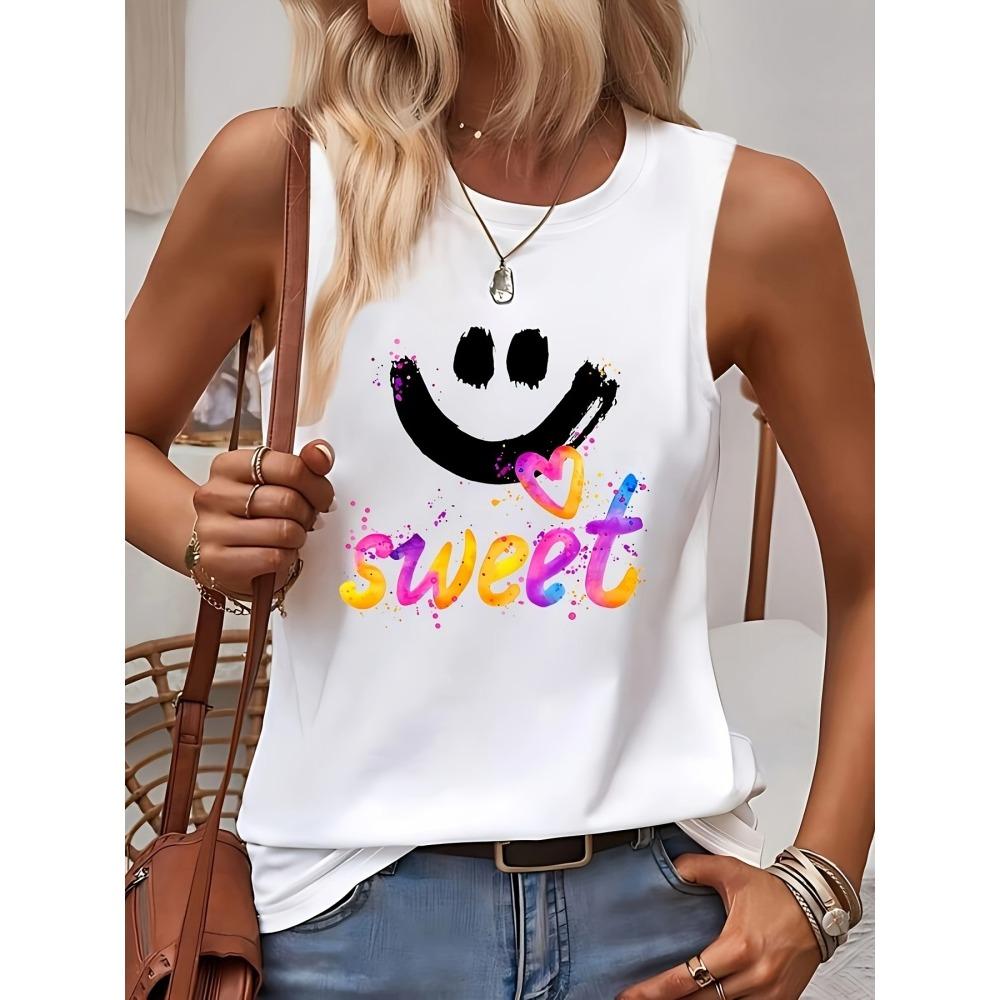 Cartoon Cat Print Women's Tank Top Summer Everyday Casual Women's Sleeveless T-shirt Urban Street Ladies Fashion Tank Top