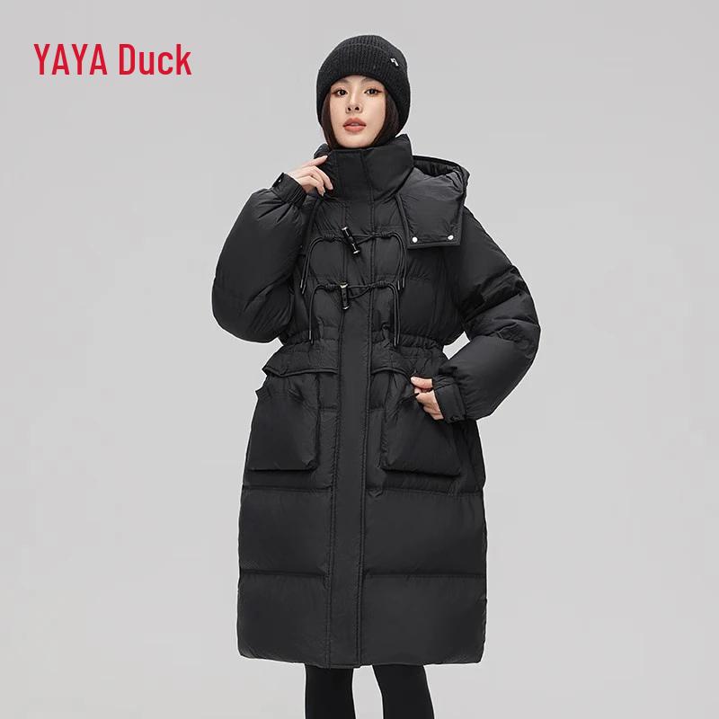 YAYA Women's 2025 Winter Mid-Length Hooded Down Jacket