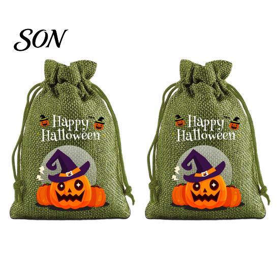 Lightweight Candy Carriers 2Pcs Halloween Pumpkin Drawstring Bags for Treats, Retro Burlap Pattern Party Favors Trick or Treat Bags, Portable