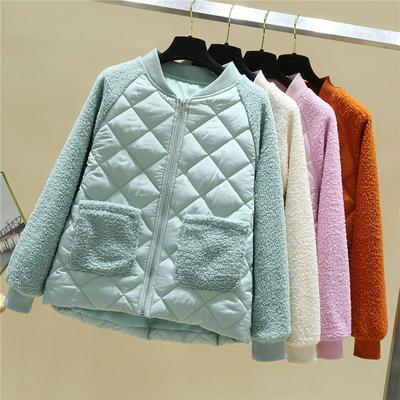 Jaqueta de lã de cordeiro acolchoada feminina, moda outono inverno casual de algodão solta, curta e quente