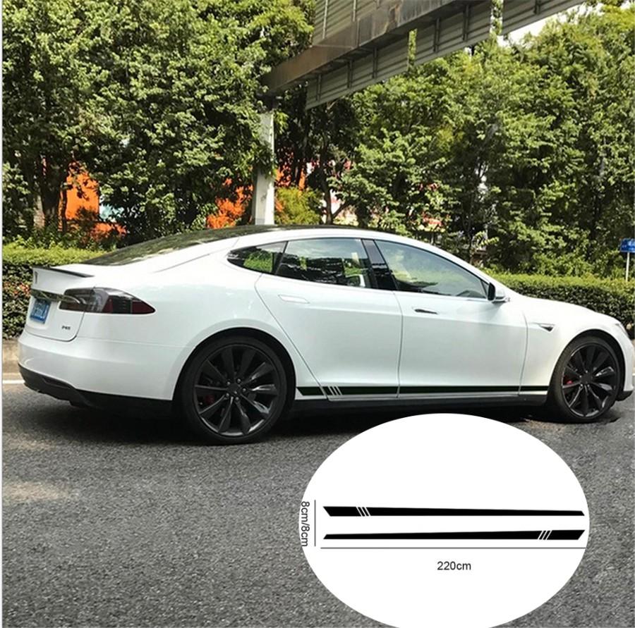 2pcs 2.2M Universal Car Body Door Side Skirt Stripes Stickers Vinyl Decals Black