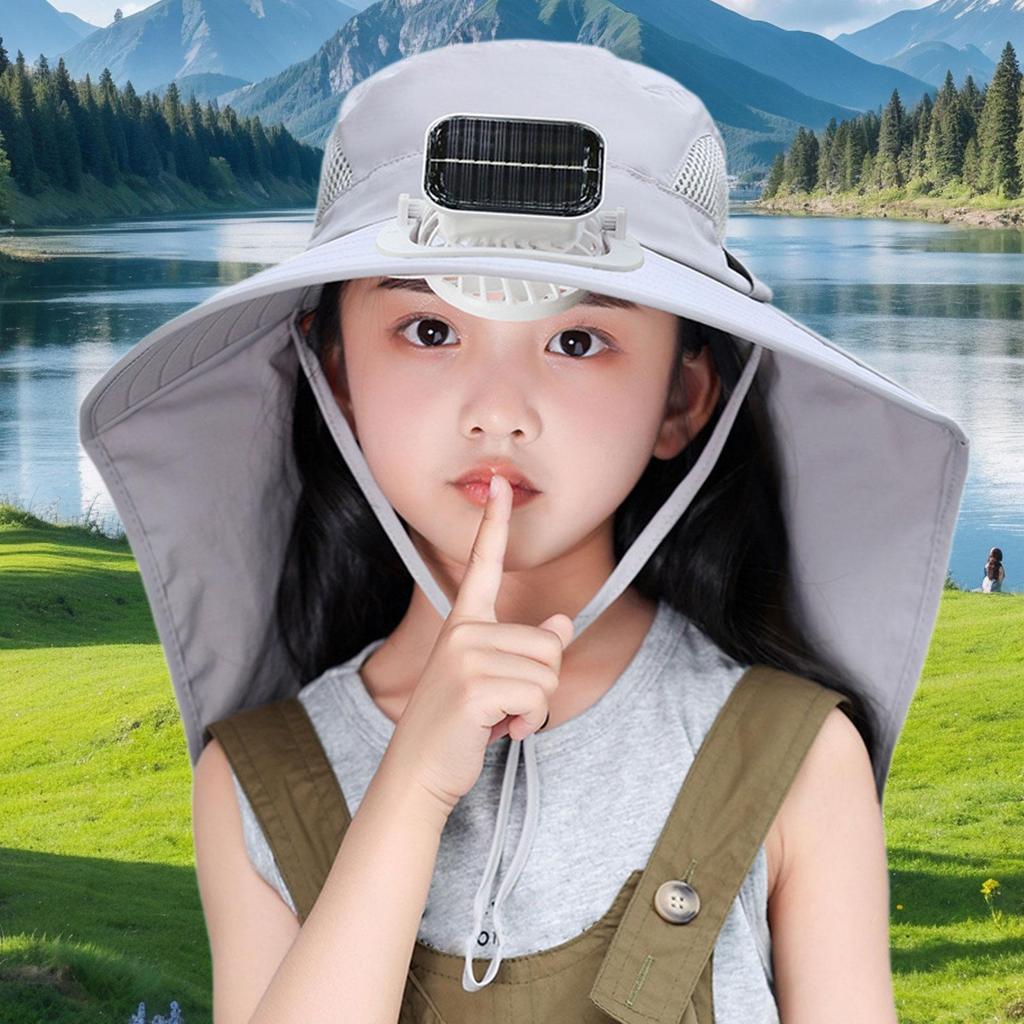 Children Outdoor Hat with Solar Fan Rechargeable Breathable Multipurpose Cooling