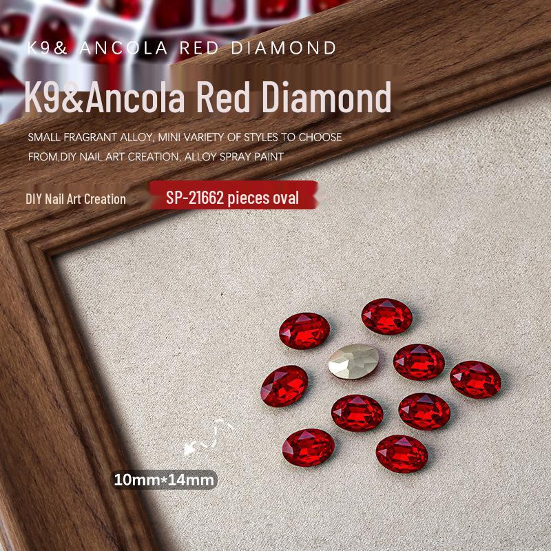 Ankara Red Heart & Geometric Rhinestones Nail Art Decorations, 2 Pieces