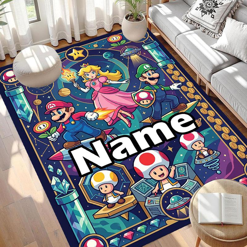 Custom Name Personalized Princess Peach Toadstool Print Carpet, Versatile Home Decor Rug, for Playroom, Apartment, Balcony, Entryway, Hallway Gift