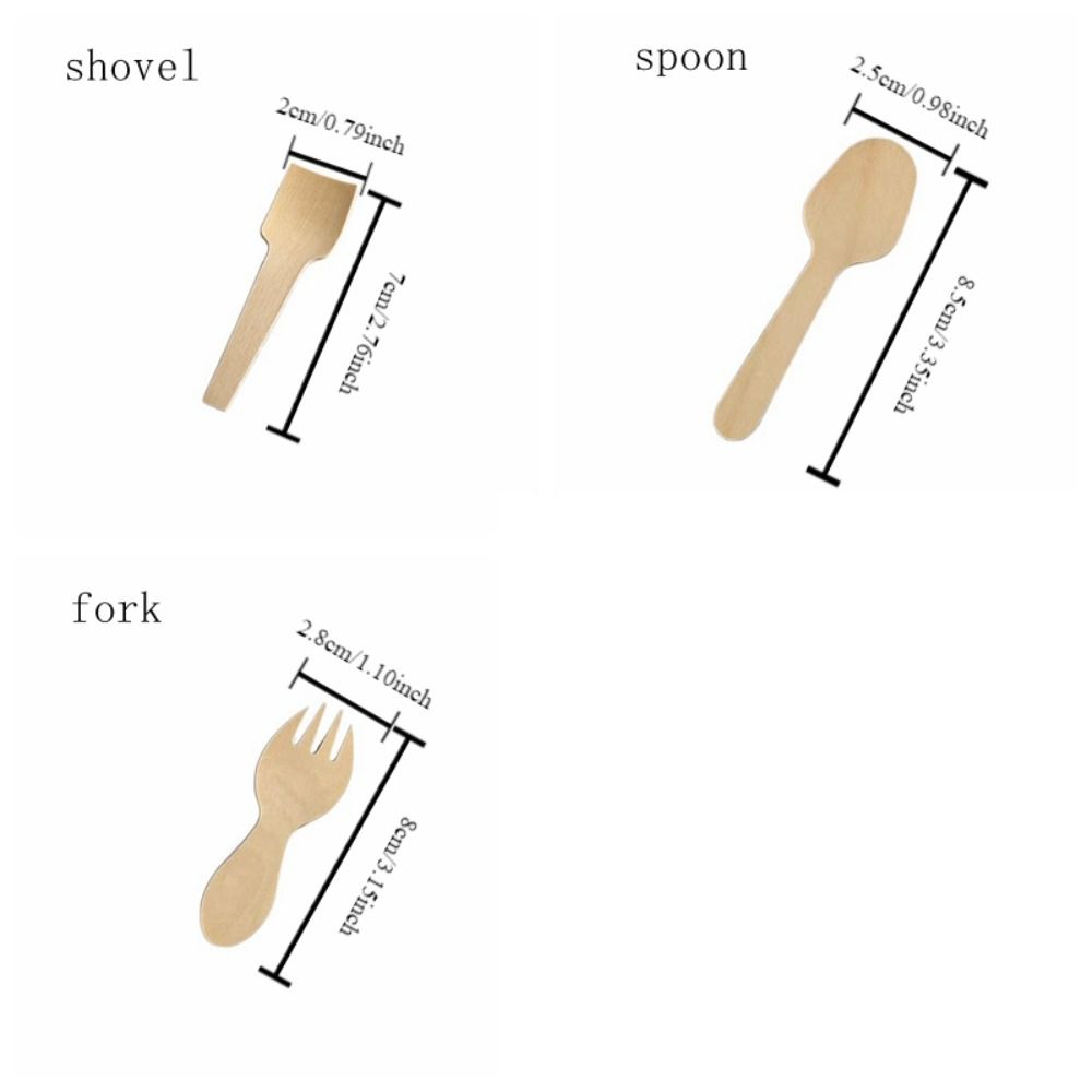 100 Stück Holz-Eisportionierer Einweg Mini-Holzgabel Besteck Joghurtlöffel Eisparty