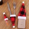 Christmas Home Decoration Red Black Plaid Mini Hat Fork Knife Set Table Decor Gift