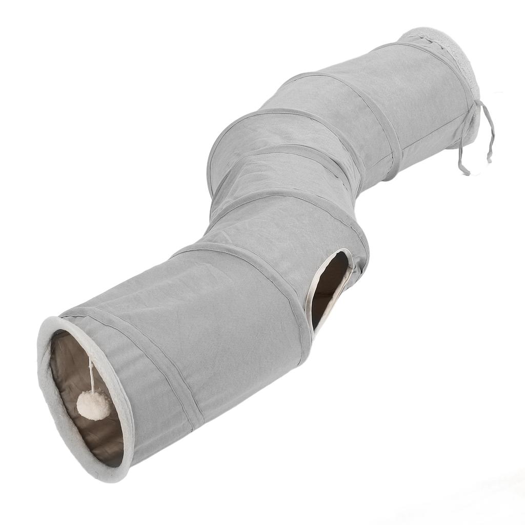 Foldable Cat Tunnel S Shaped Cat Play Tube Toy with Hanging Ball for Rabbits Kittens Puppies and Small Pets