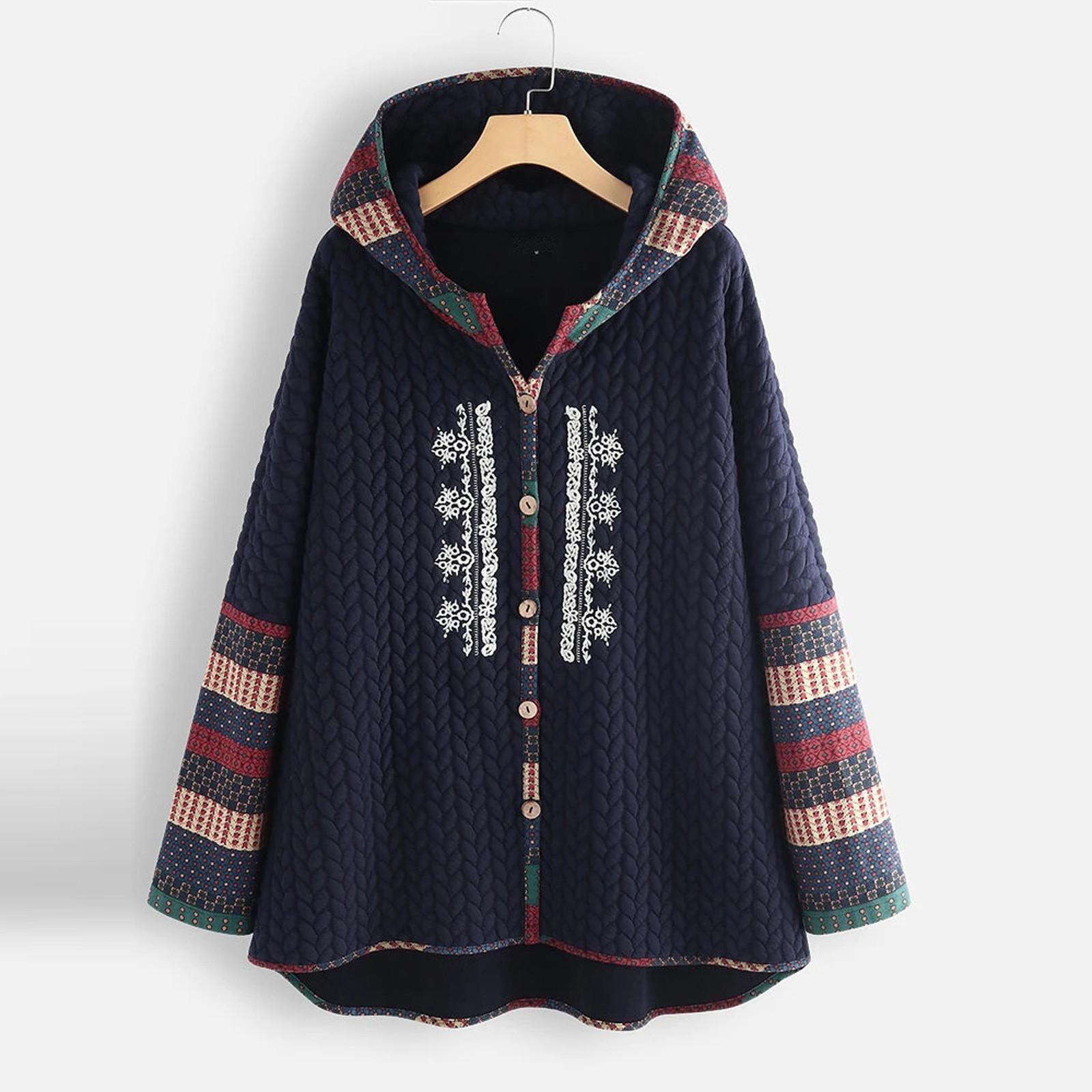 

Женская мода в стиле ретро с принтом и пуговицами, кардиган с капюшоном, пальто с длинными рукавами XL