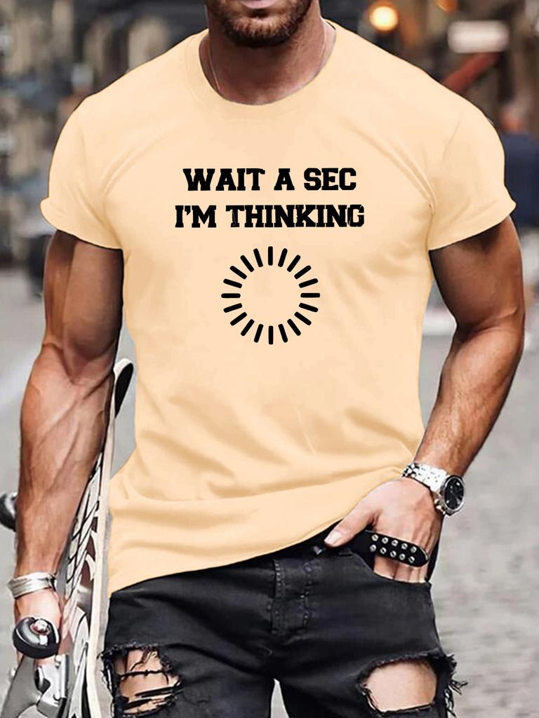 Unisex O Neck Tee Thinking Loading Text Print Cotton Short Sleeve Loose Summer Street Breathable Daily Casual Basic Wear Top