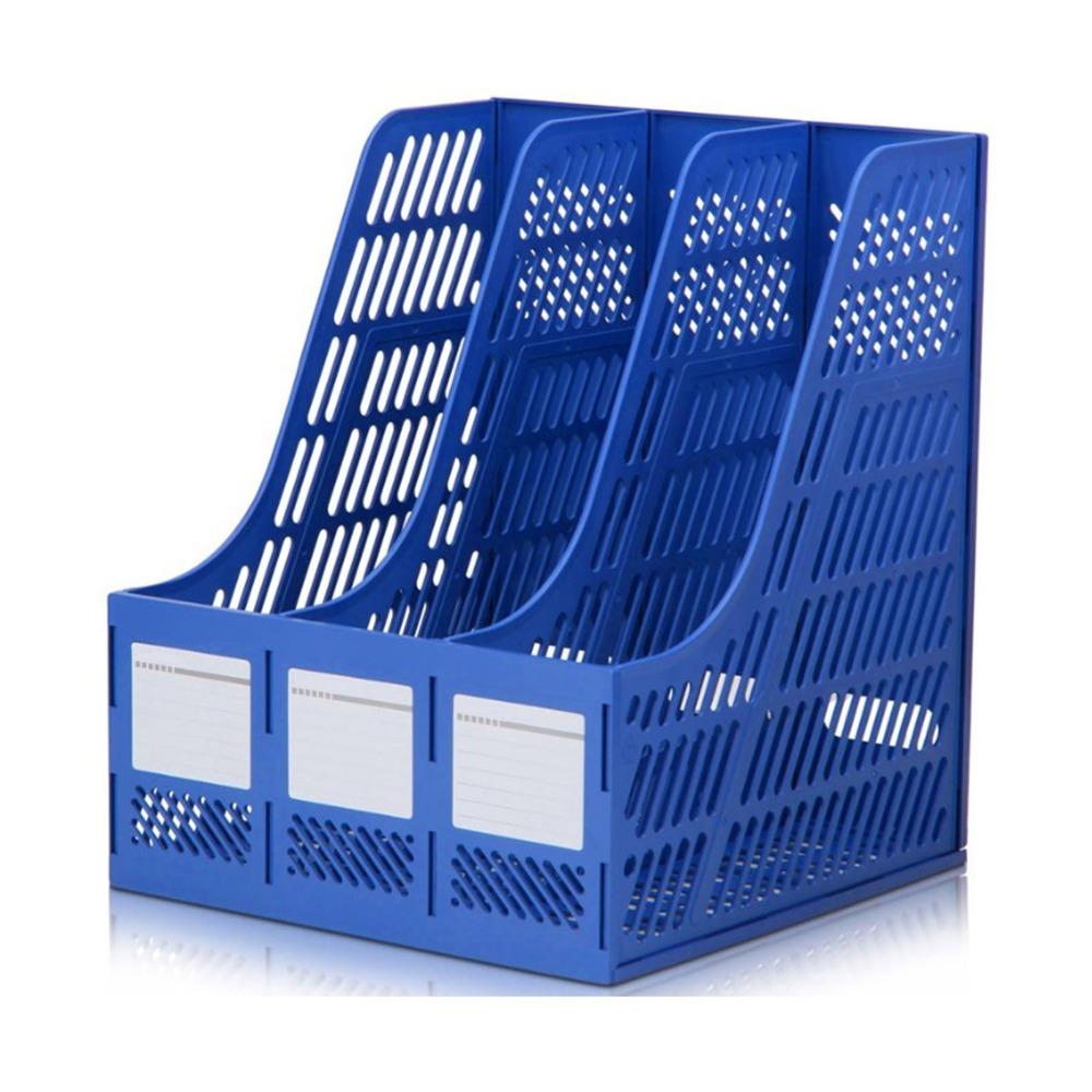 3 Compartments Magazine Holder PP Document Holder Versatile File Sorter Bookshelf