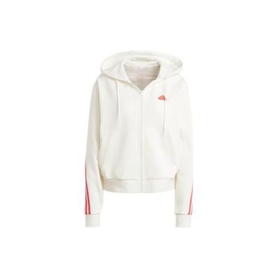 (WMNS) Bluza z kapturem Future Icons z zamkiem na całej długości i 3 paskami Rozmiarówka azjatycka 'White Bright Red' Damska IS3679