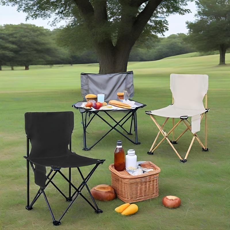 Portable Outdoor Folding Chair, Black Train Stool for Camping and Sketching with Backrest & Storage Bag