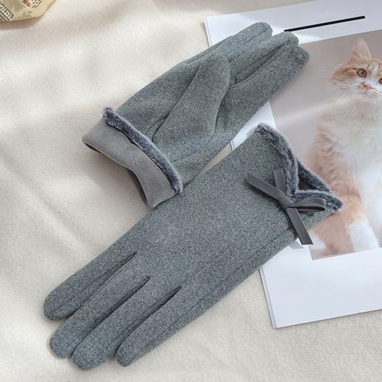 Women Winter Touchscreen Gloves Warm Gloves with Fuzzy Cuffs Bows Thickened Thermal Gloves for Driving Texting Commuting