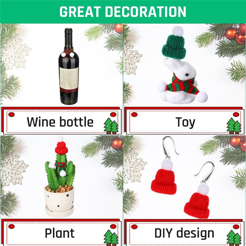 A84E-Mini Christmas Knit Hat And Scarf Kit-40 Pieces For Crafts, Tiny Santa Cap And Scarf Ornaments Included