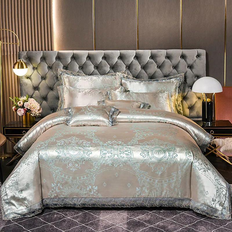 4pcs/set Luxury Jacquard Comfortable Bedding Sets Lace Edge Quilt Cover Sheet Wedding Bedding Home Textile Bedspreads Four Piece Set