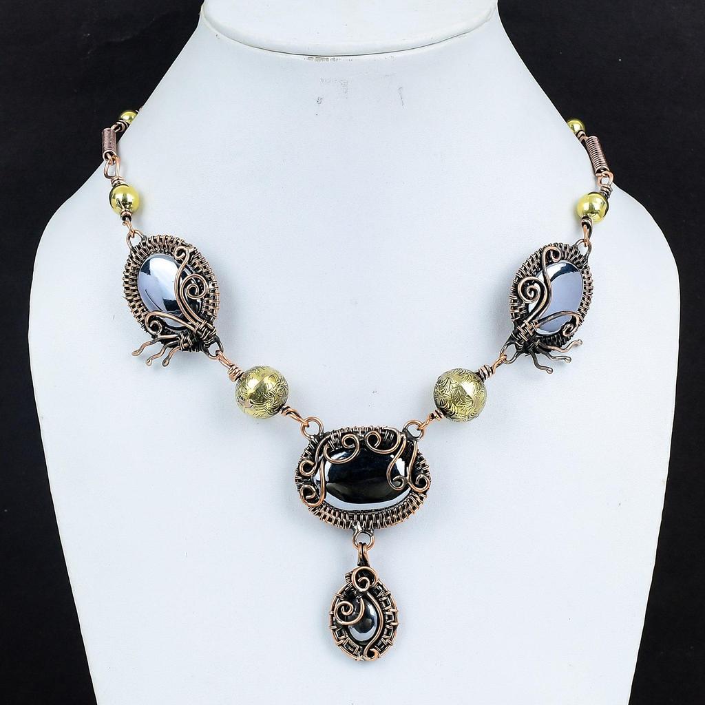 Shungite Necklace Copper Wire Wrapped Gemstone Necklace Adjustable Chain Necklace Handmade Necklace Copper Wire Wrap Jewelry Gifts For Wife