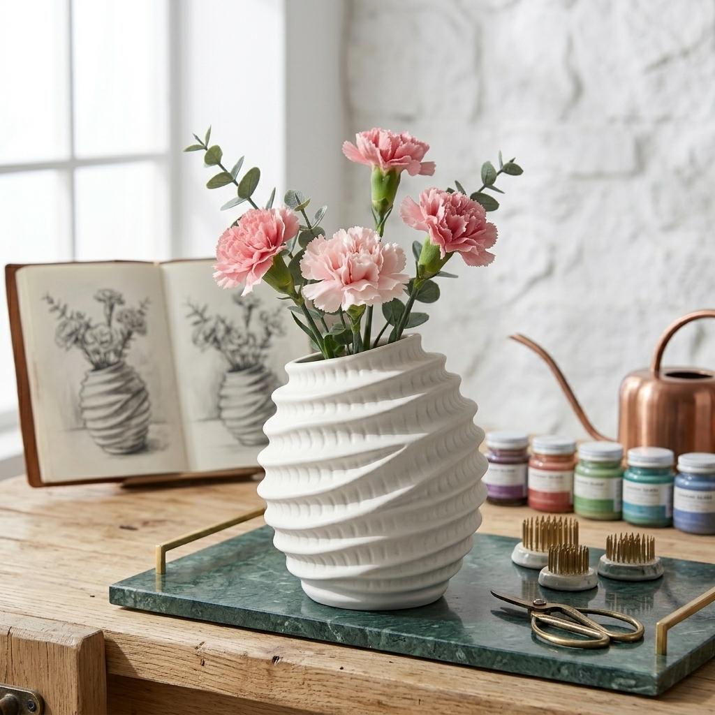 Artisan Sculptural Ceramic Vase – Wabi-Sabi Inspired Minimalist Home Decor for Dried Flowers