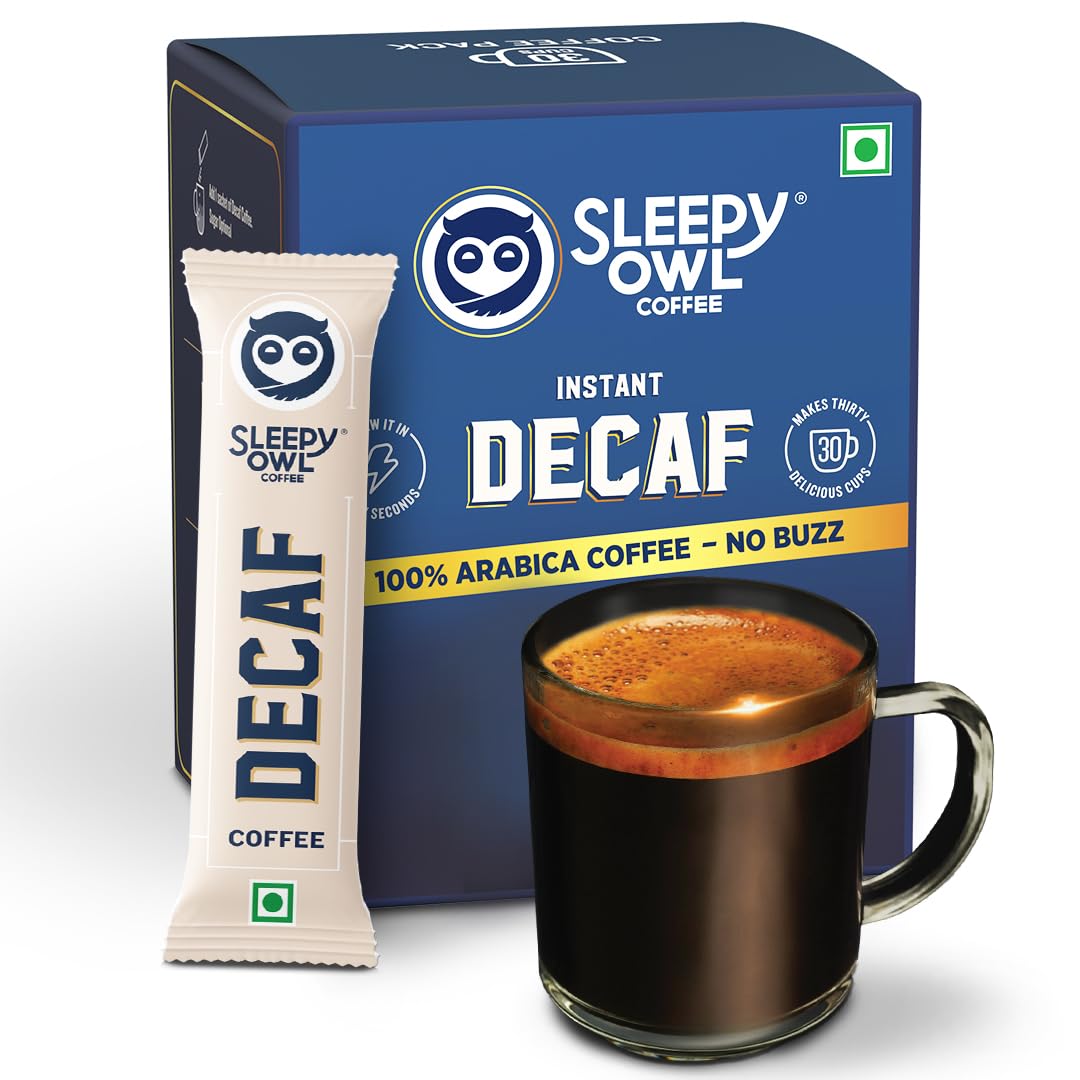 Sleepy Owl Decaf Coffee Sachets | 100% Arabica | Instant Coffee | Decaffeinated Coffee Sachet | Travel-Friendly | Smooth Taste & Rich Aroma | Make