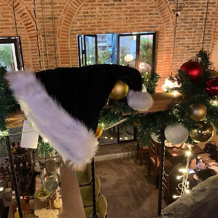 Women's Festive Plush Bow Hat - Black & Red Winter Headwear