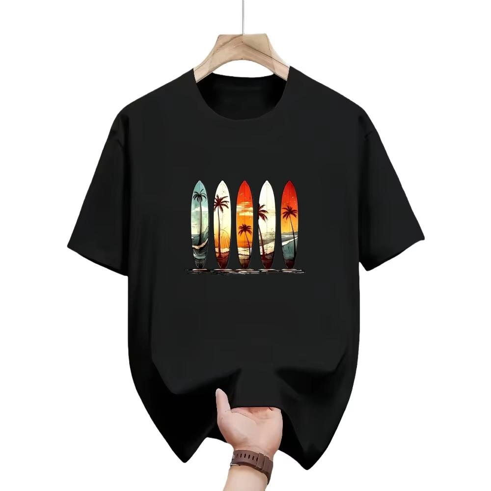 

Unisexs Tshirt Fashion Surfboard Sunset Palm Tree Print Pattern Highquality Cotton Material 4XL