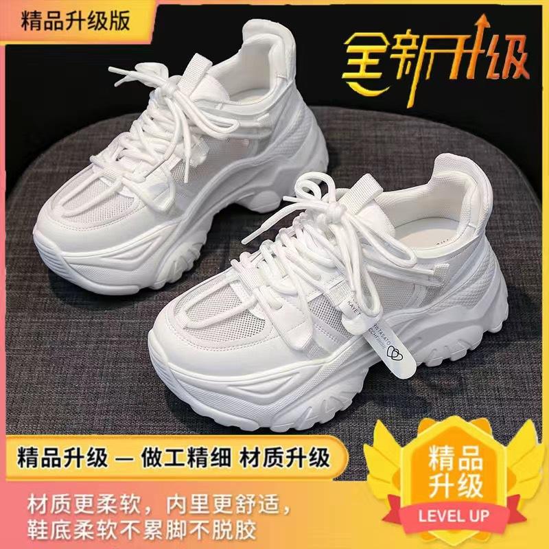 2025 Spring New Thick-soled Heightened Super-popular Sports Little White Shoes Casual Summer Breathable Mesh Dad Shoes