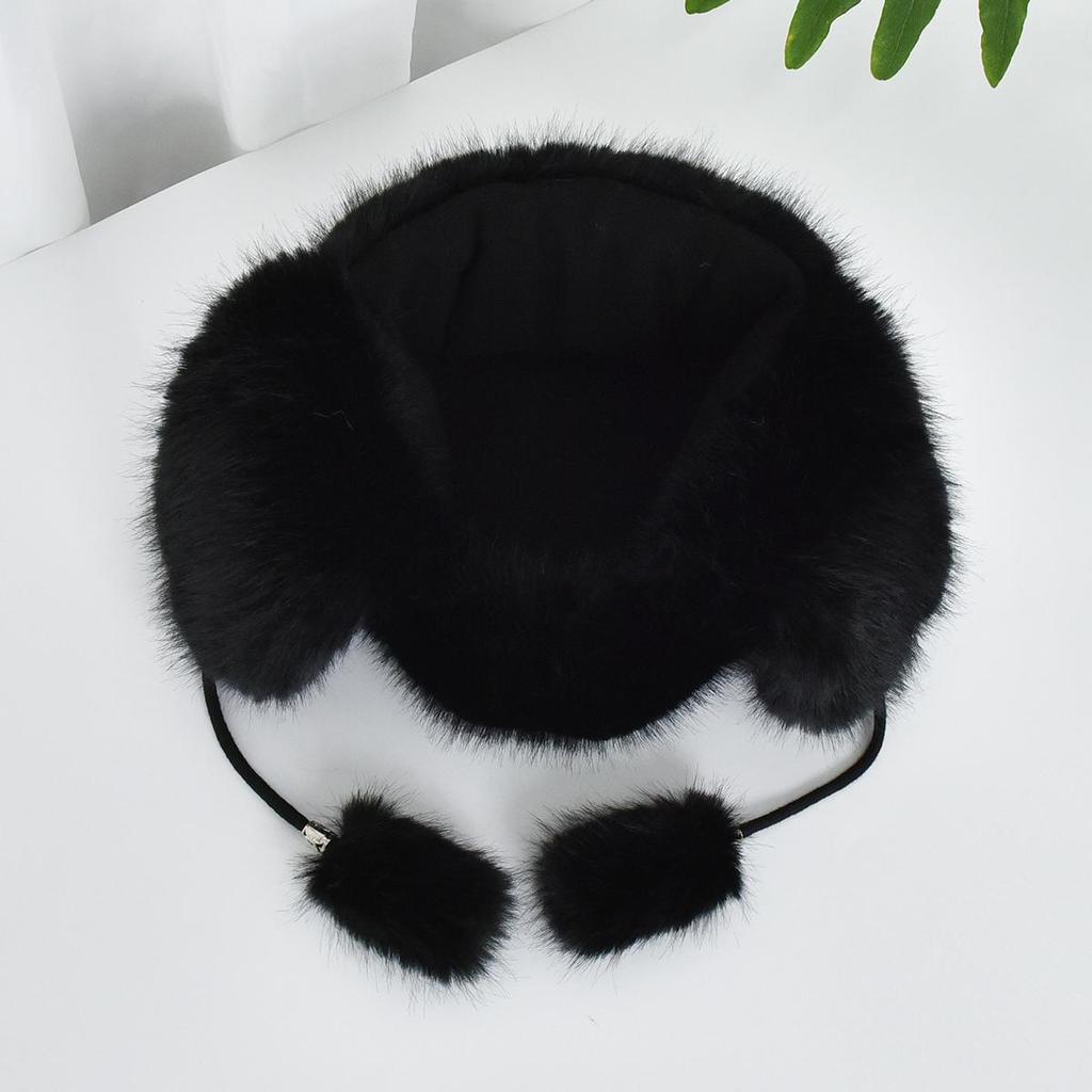 Unisex Faux Fur Aviator Hat Thickened Faux Fox Fur Ushanka with Ear Flaps Warm Winter Outdoor Hat