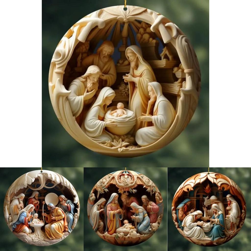 Jesus Acrylic Intricate Birth Scene Car Hanging Decor For A Vintage Christmas Touch