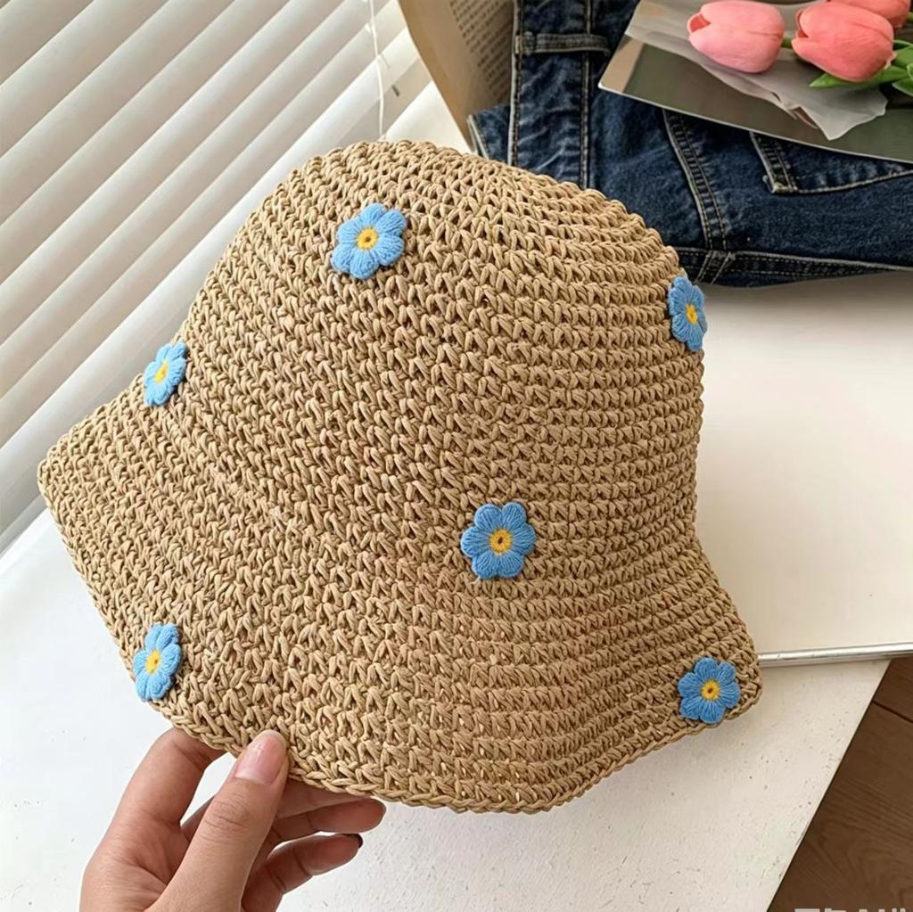 Summer new seaside photo big brim fisherman hat colorful dopamine foldable woven sunshade straw hat women