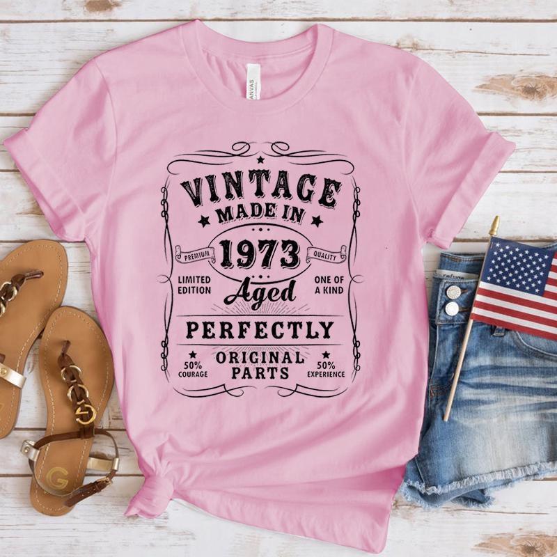 New Funny Vintage 1973 Birthday T Shirt Unisex Short Sleeve O Neck Summer Casual Vintage 1973 Letter Printing T-Shirt Top Tee