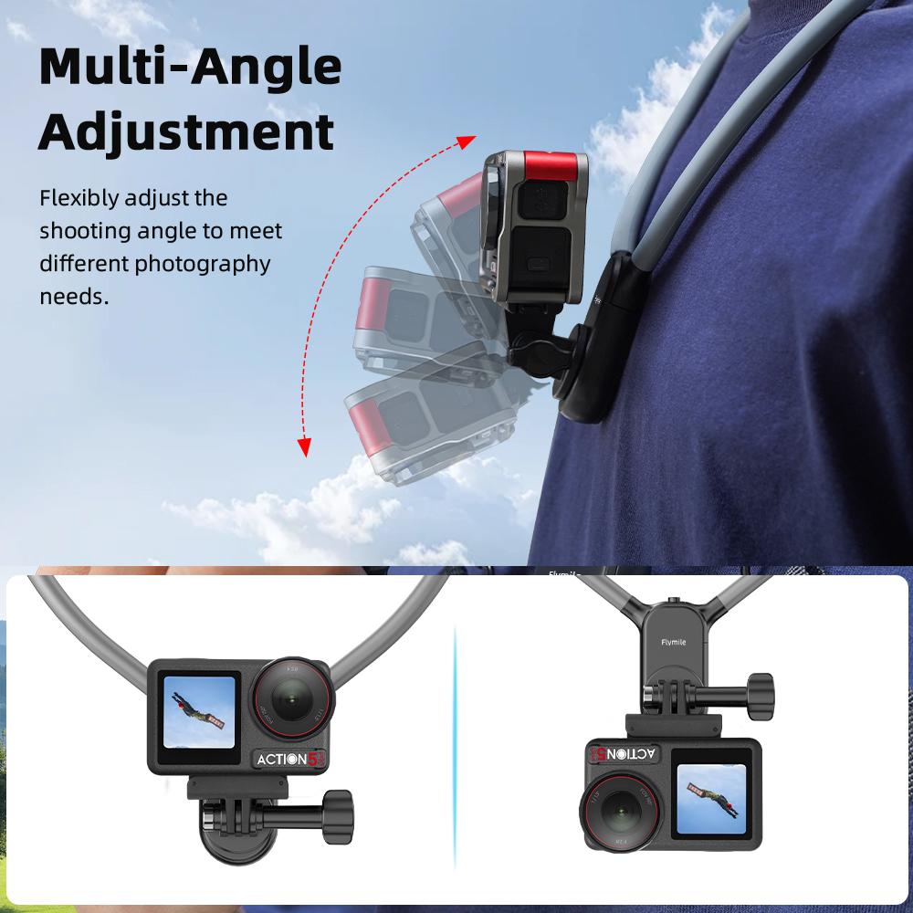 Flymile Neck Mount for DJI Action 5/Gopro 13/Insta360 Camera/Phone Neck Holder for Indoor Outdoor Video Recording POV Vlog