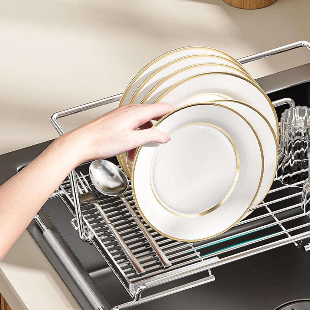 Telescopic Water Trough Drainage Frame Over Sink Drying Rack Expandable Stainless Steel Dish Holder Stink Drainer Rack