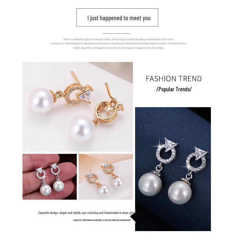 Korean Geometric Hoop & Pearl Dangle Earrings - Exquisite Metal Diamond Stud Women's Earrings